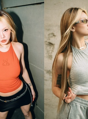 HoneYmoon四季两色薄款jazz上衣露背挂脖吊带背心荭荭原创同款