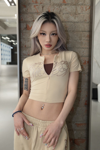 HoneYmoon原创短款烫钻拉链T恤女宽松显瘦百搭上衣爵士舞荭荭同款