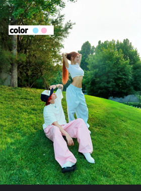 HoneYmoon夏日多巴胺蓝粉两色伞兵运动休闲薄裤荭荭驴子原创同款