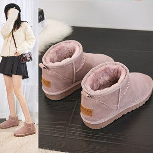 大码 冬季 雪地棉 雪地靴女短筒短靴加绒加厚牛皮防滑棉鞋 周冬雨同款