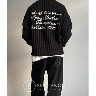 25FW高级感刺绣字母粗纺羊毛外套加厚保暖毛衣针织开衫 放心拍