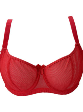 #652超薄大杯文胸有钢圈上托网纱大胸显小红色本命年内衣65-85HEG