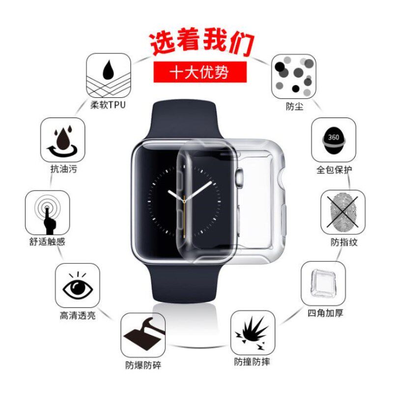 适用Watch7苹果手表6代s5保护壳40mmiwatch3透明全包软套414549se