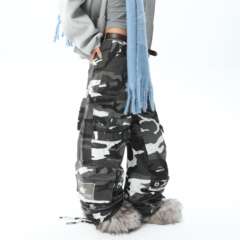 XONLIFE*LASALUSE贴布迷彩工装裤DIY破坏大口袋绑带伞兵裤潮男女