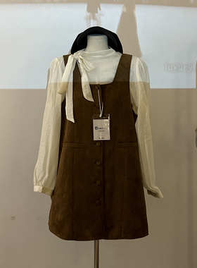 2025秋季新款学院风背带连衣裙女法式丝绒复古裙子+防晒长袖套装