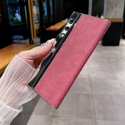 适用荣耀vpurse手机壳华为V purse折叠屏honorvpurse秋冬酒红色vpruse外壳vpurs电镀翻毛皮vca一an00时尚简约