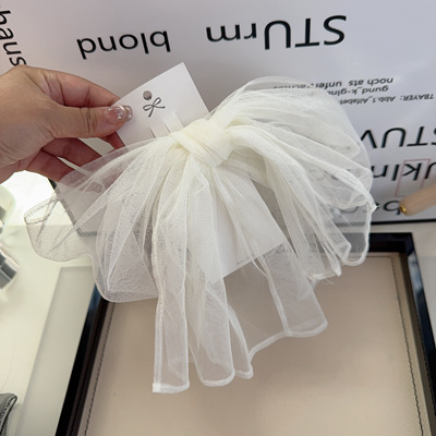 韩国进口新款发饰白色纱纱超大号蝴蝶结仙女后脑勺弹簧夹发夹头花