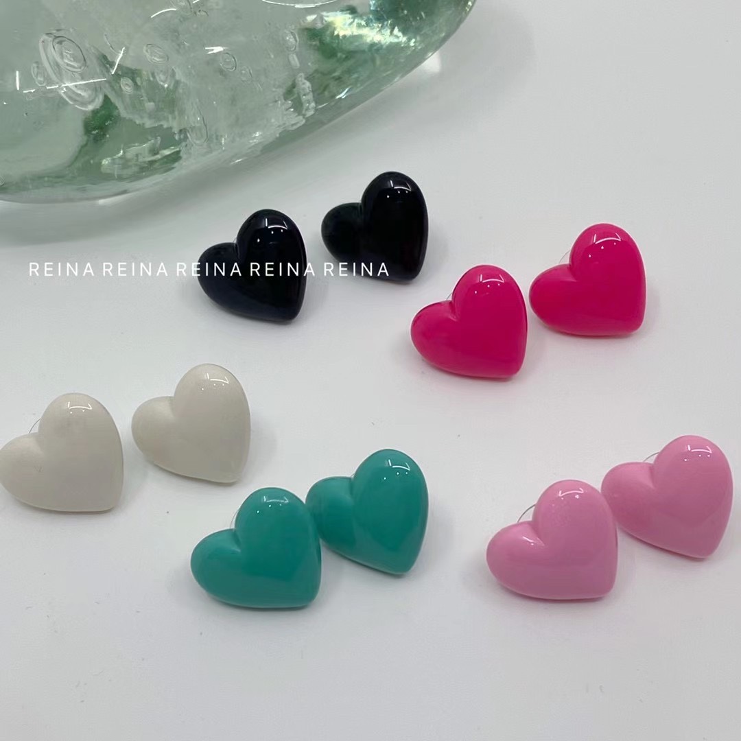 韩国耳钉彩色爱心耳环东大门女