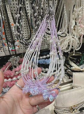 爱心珍珠串珠炫彩蝴蝶结项链