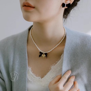 韩国东大门爆款亚克力珍珠金属爱心缎带蝴蝶结甜美少女项链锁骨链
