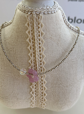 韩国进口新款时尚气质百搭项链粉紫色吊坠洋气甜美气质