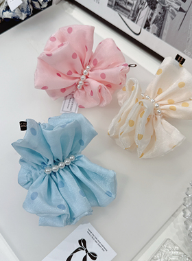 韩国进口新款发饰品波点裙摆韩系甜美气质S家珍珠发圈发绳头花女