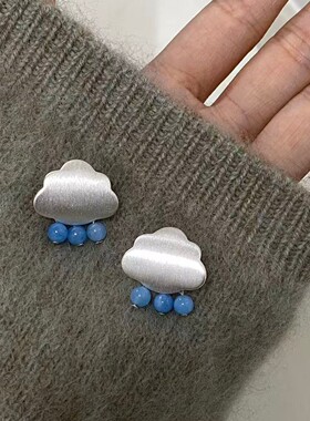 韩系多巴胺蓝色云朵雨滴耳钉女2026新款小众设计耳环独特漂亮耳饰