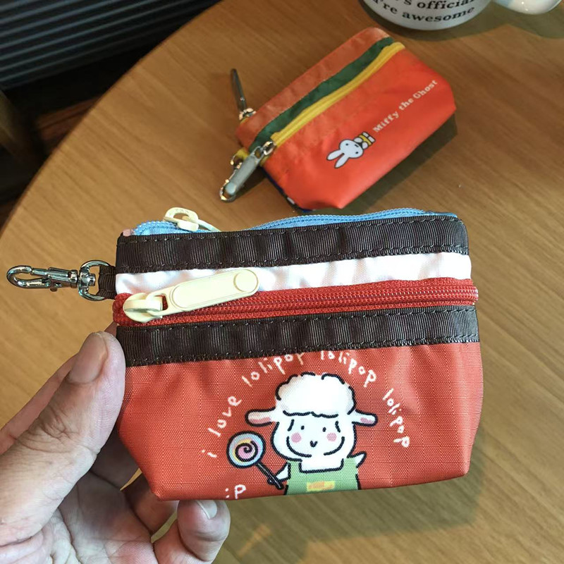 日系学生可爱卡通小羊迷你双层零钱包卡包证件包钥匙耳机收纳包潮