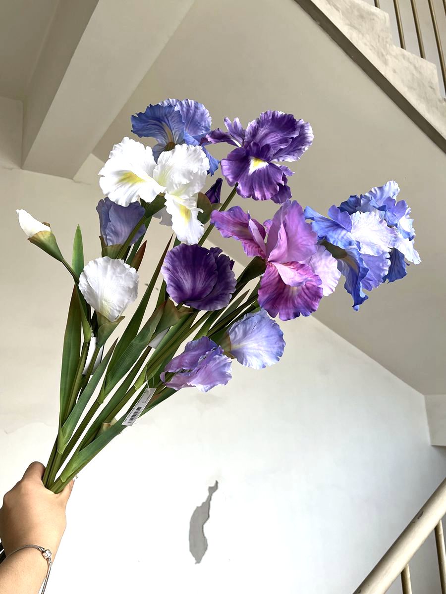 高档仿真花油画鸢尾花橱窗造景布置仿真蓝紫色爱丽丝假花绢花插花