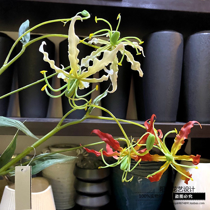 火焰百合仿真保湿软胶嘉兰百合假花装饰花艺套装艺术摆件异国风情