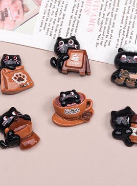 可爱卡通黑猫咖啡冰箱贴照片留言固定吸铁石家局办公装饰小饰品