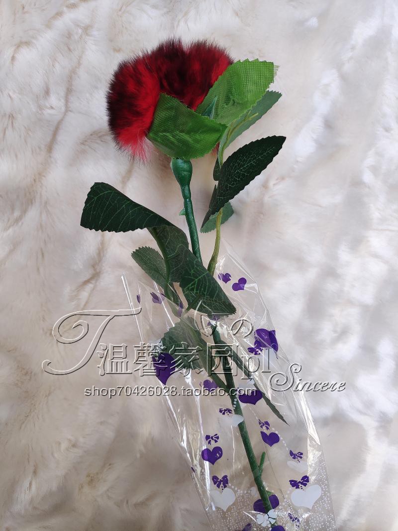 居家装扮新款獭兔毛绒玫瑰花盘花装饰品花卉皮毛一体皮草鲜花布置