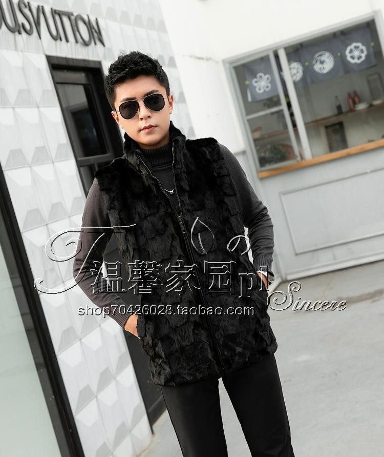 春秋冬男士男式水貂皮毛一体毛绒大衣男皮草保暖马甲坎肩背心新款