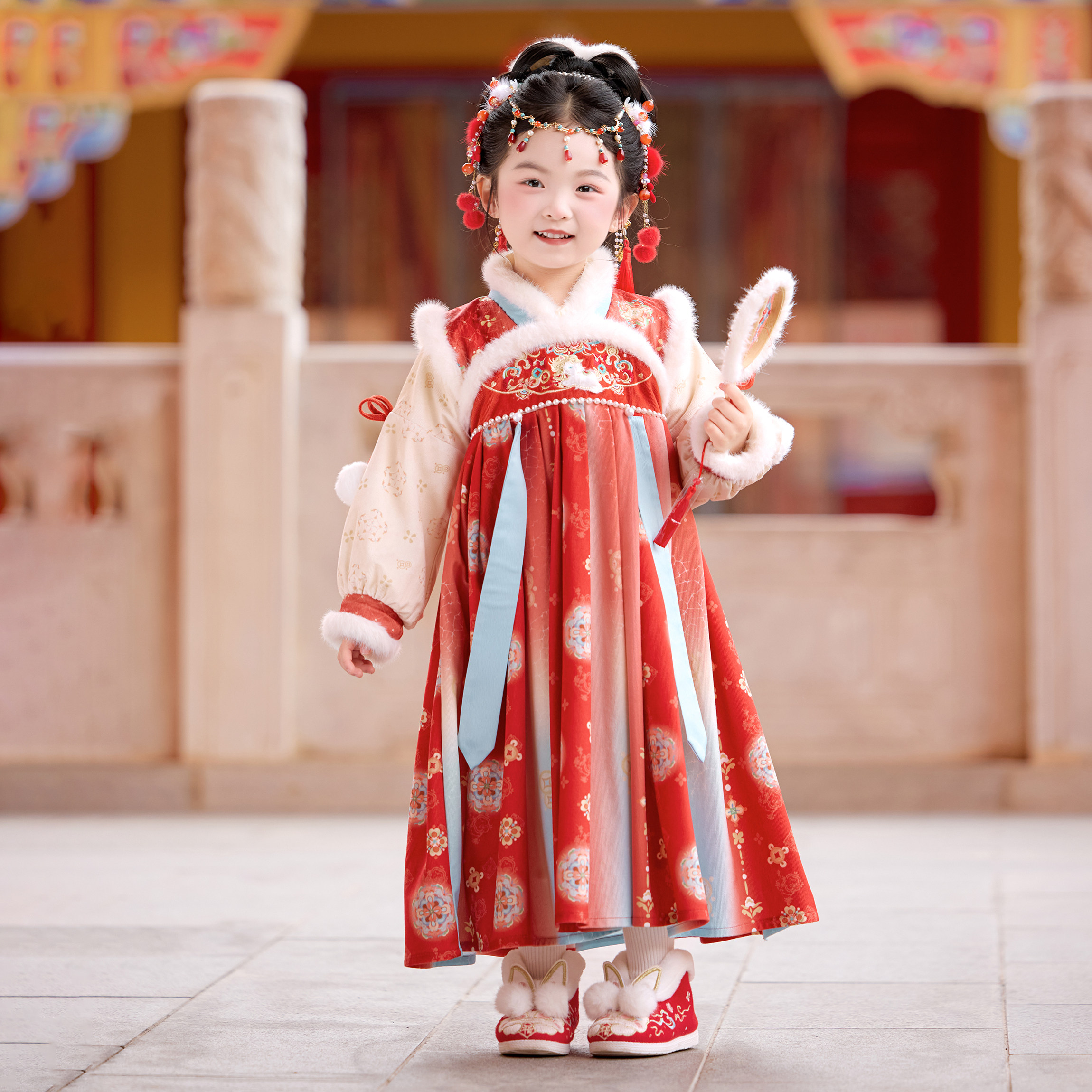 女童汉服2025冬款儿童国风仙气加绒公主连衣裙女孩红色喜庆拜年服,童装/婴儿装/亲子装,汉服,淘宝优惠券,粉丝福利购,淘宝优惠卷