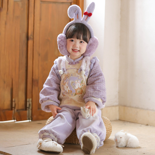 汉服女童2025冬款 国风仙气加绒裤 子套装 女孩仙气拜年服 儿童新中式