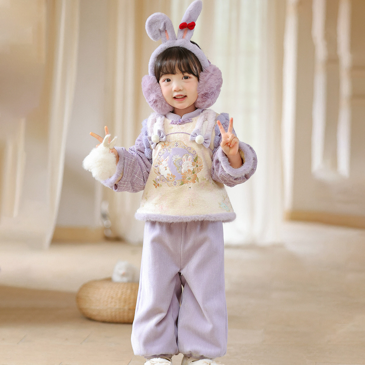 女童汉服冬款2025新款儿童新中式国风加绒裤子套装女孩仙气拜年服,童装/婴儿装/亲子装,汉服,淘宝优惠券,粉丝福利购,淘宝优惠卷