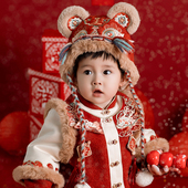 宝宝新年虎头帽男童汉服搭配周岁礼服男宝龙头帽手工刺绣加厚帽子