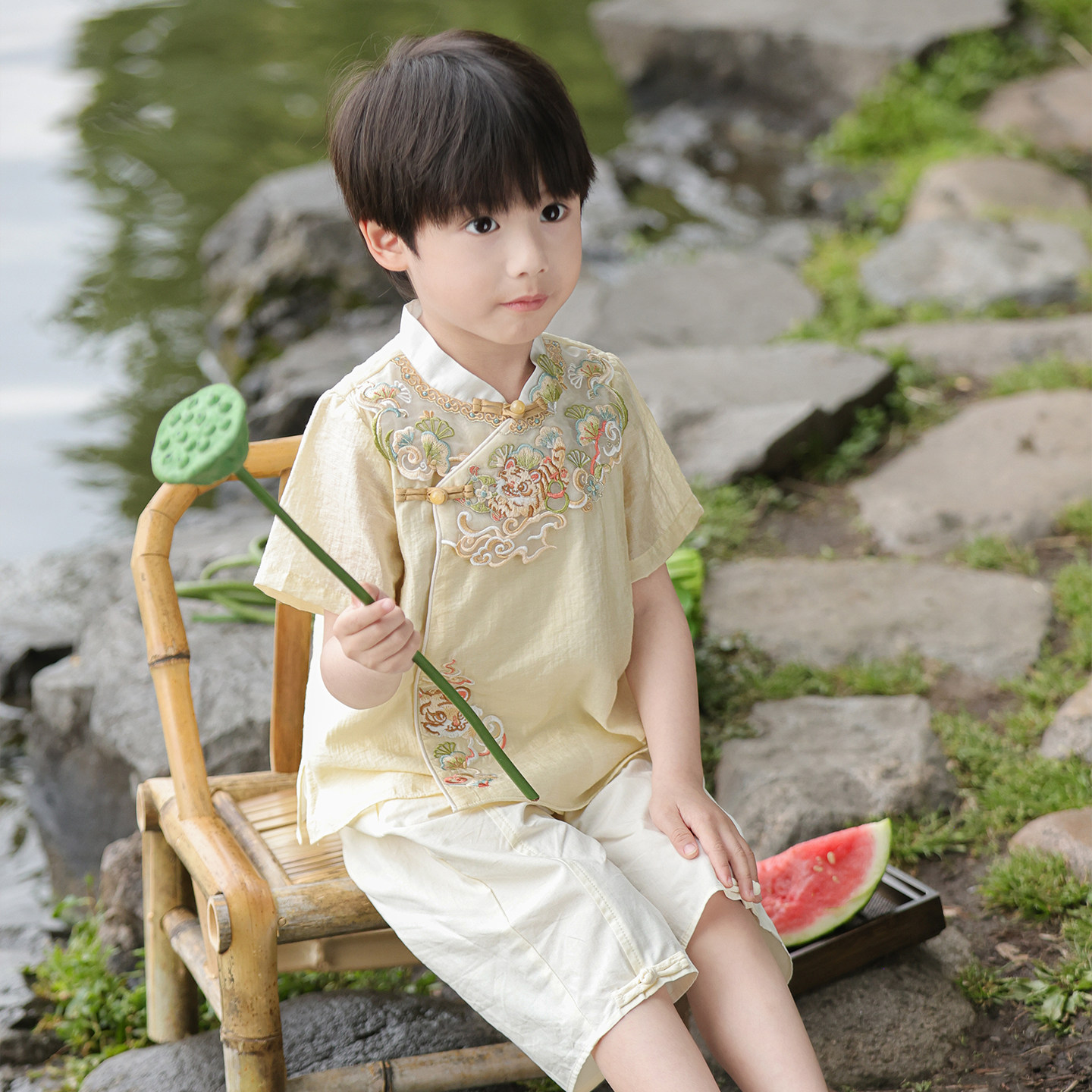 汉服男童2026夏款儿童中国风古装裤子套装男孩六一表演服男宝唐装