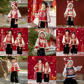 冬款 汉服正品 断码 古月家 清仓 男童冬季 红色喜庆加厚拜年服套装