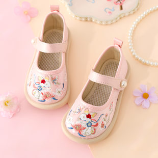 女童汉服绣花鞋春秋款儿童新中式古风鞋女孩搭配旗袍裙百搭小皮鞋