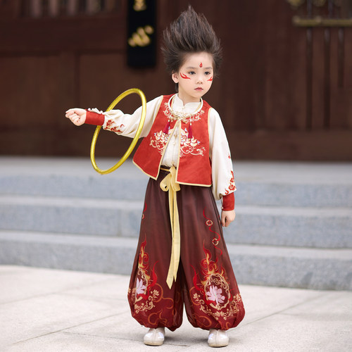 男童汉服2026春秋儿童古风哪吒服装国潮风套装男孩古装cos表演服