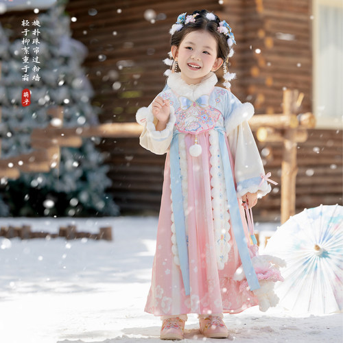 汉服女童冬款2025新款儿童高端仙气国风加绒公主连衣裙女孩古风裙