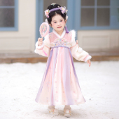 女童汉服2025冬季 儿童古风仙气加绒紫色公主襦裙女孩表演连衣裙 款