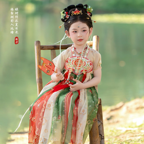 儿童夏季古风古装表演国风连衣裙