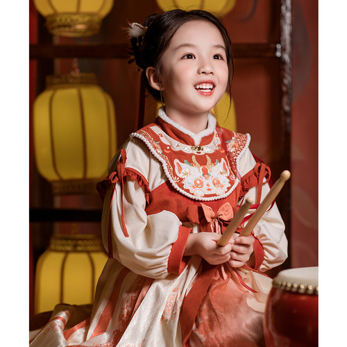 汉服女童秋冬2025新款儿童古风加绒连衣裙女孩中国风仙气公主襦裙