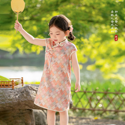儿童高端真丝旗袍裙小女孩新中式国风桑蚕丝连衣裙女宝宝国风唐装