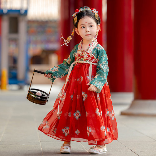 汉服女童2026春秋儿童高端超仙国风公主连衣裙女孩古装古筝表演服