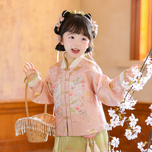 女孩古装 女童汉服2026春秋新款 儿童高级新中式 明制马面裙套装 唐装