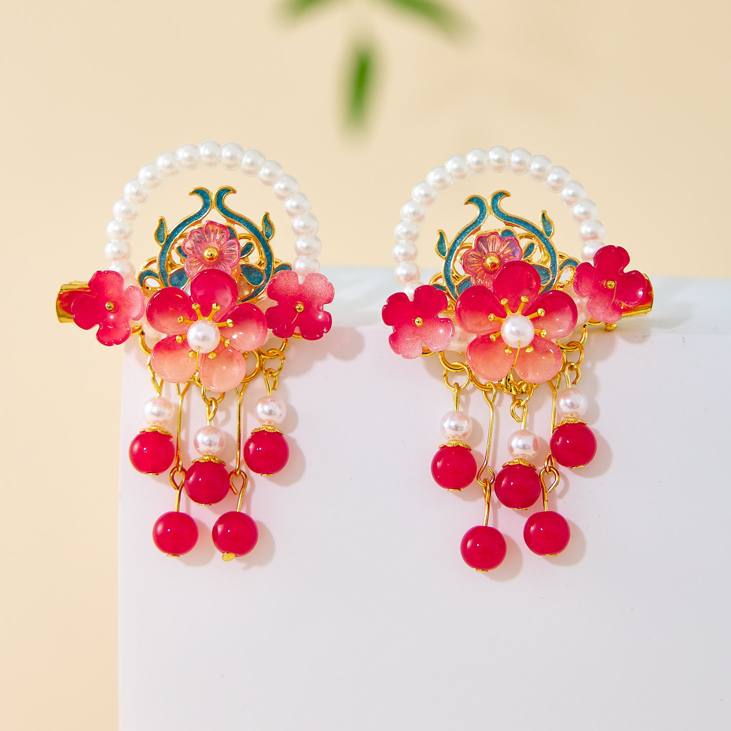 古月家【红团喜】儿童汉服古风仙气水晶发饰女孩红色喜庆高级对夹,童装/婴儿装/亲子装,发饰,淘宝优惠券,粉丝福利购,淘宝优惠卷