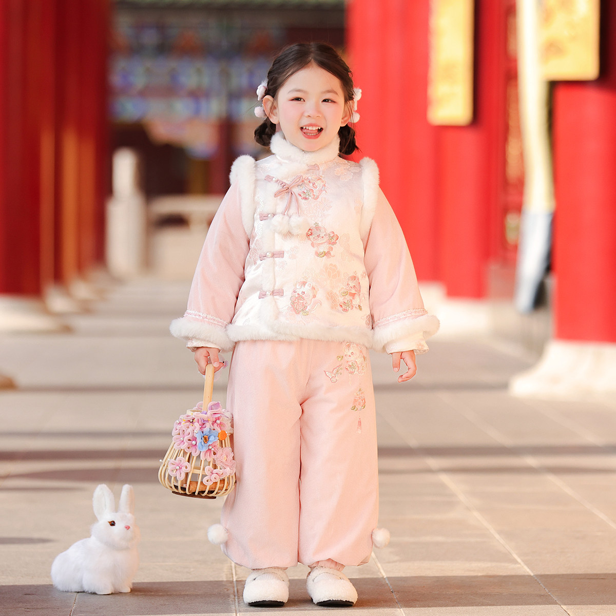 汉服女童2025冬儿童新中式国风仙气拜年服裤子套装女孩粉色公主服,童装/婴儿装/亲子装,汉服,淘宝优惠券,粉丝福利购,淘宝优惠卷