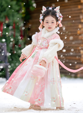 汉服女童冬款2025新款儿童古风仙气加绒连衣裙女孩国风襦裙公主裙