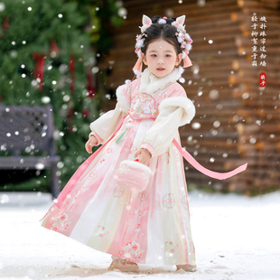 汉服女童冬款 儿童古风仙气加绒连衣裙女孩国风襦裙公主裙 2025新款