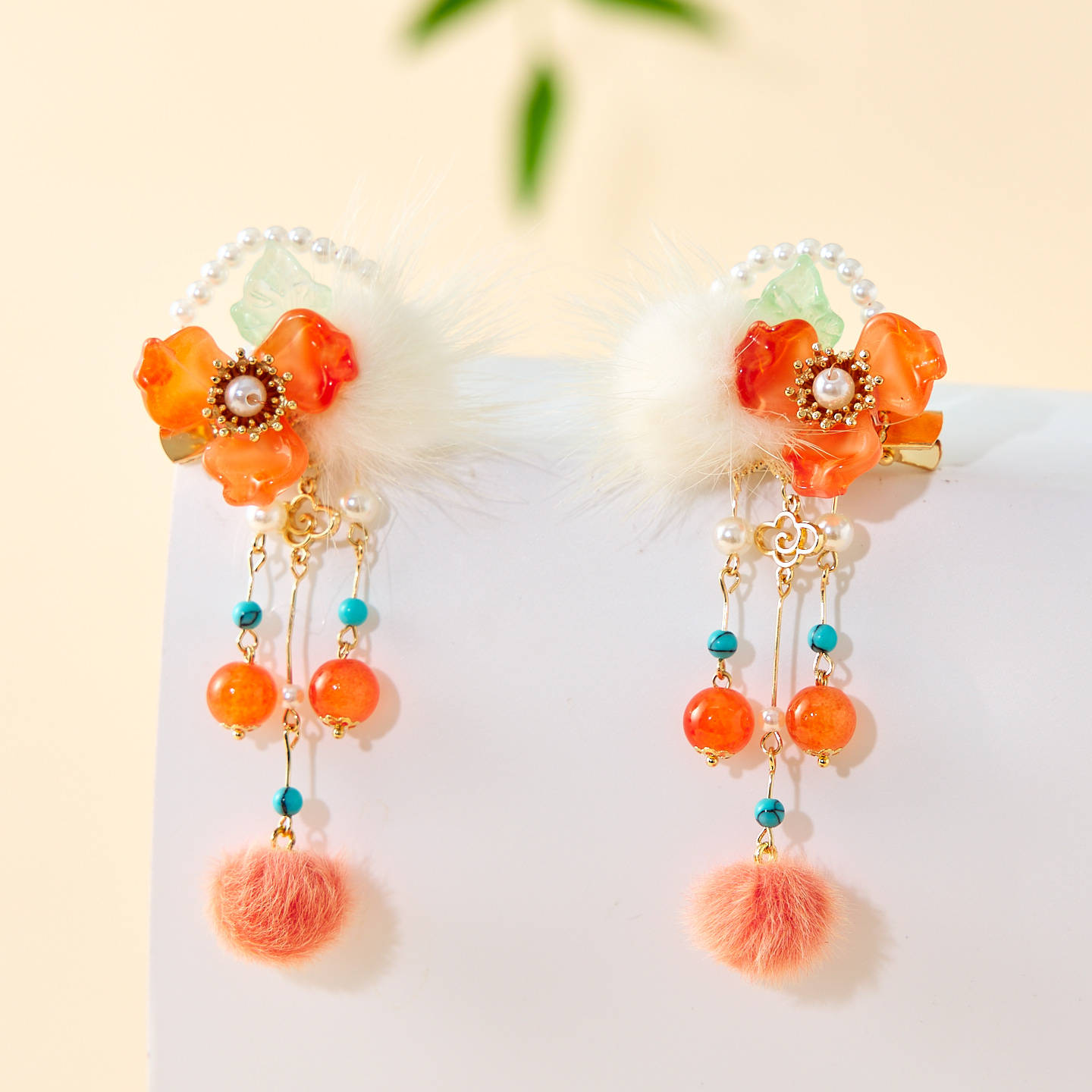 汉服女童冬款儿童古风仙气毛球水晶对夹女孩搭配国风襦裙头饰发饰