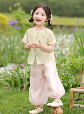 汉服女童2026夏款儿童新中式国风仙气唐褙子古装裤子套装女宝唐装