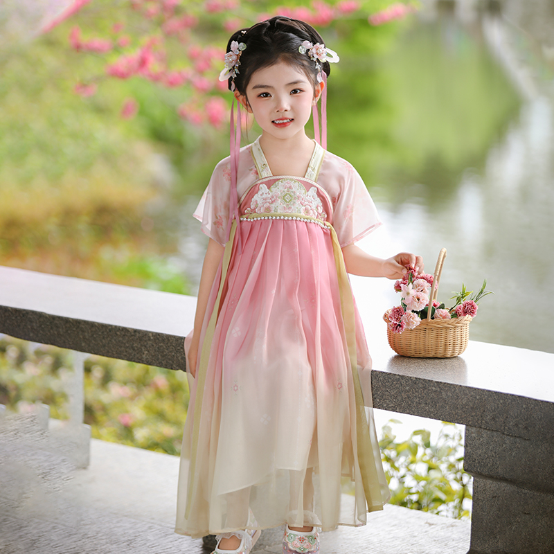 汉服女童夏季2025新款儿童古风高端超仙国风连衣裙女宝飘逸表演服