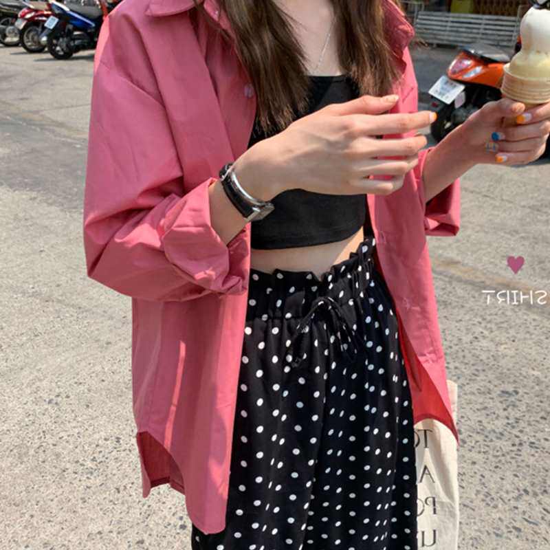 学生纯色显瘦蜜桃粉色长袖衬衫女百搭2019衬衣上衣翻领春季新款|msdalam kategori Butik wanita / wanita, shirt - dari Buy2taobao.com untuk memberikan perkhidmatan ejen Taobao profesional membeli