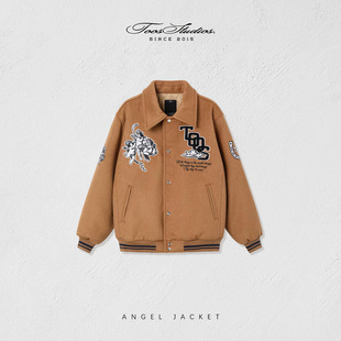 Toos. 重磅厚实复古街头美拉德天使贴布刺绣棒球服毛呢夹克外套