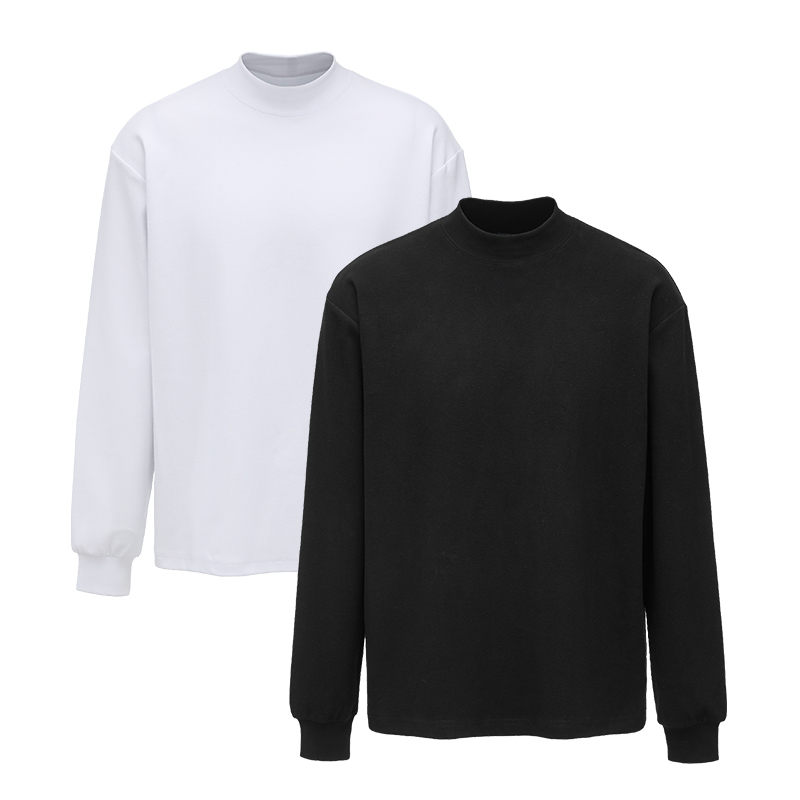 Toos.25AW 秋冬基础打底慕斯绒磨毛纯棉半高领双色打底长袖T恤