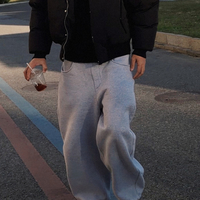 Toos.25AW 加绒秋冬重磅纯棉基础玩弯刀廓形卫裤长裤运动街头裤子