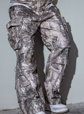 Toos. 24AW CAMO PANTS 树枝落叶迷彩宽松打褶降落伞兵裤工装裤